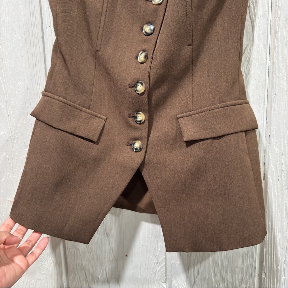 Brown Strapless Button-Down Blouse - image 5